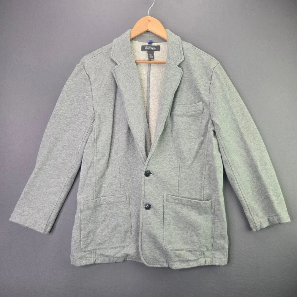 Kenneth Cole Reaction Blazer Jacket Large Gray Knit Cotton 2 Button Casual Mens
